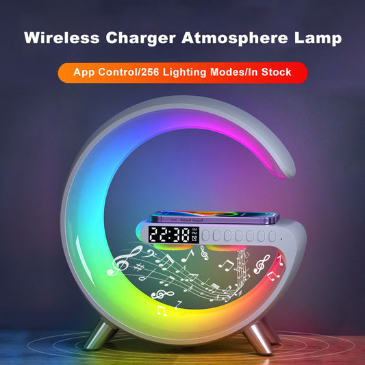 G Shaped LED Lamp with Bluetooth speaker, Wireless Charger